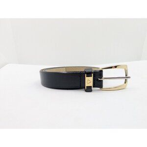 Vtg 1997 Liz Claiborne Leather Black Gold logo Belt Women Size Small 29"